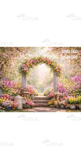 Tło fotograficzne „Wiosenna brama kwiatowa w ogrodzie” | E817